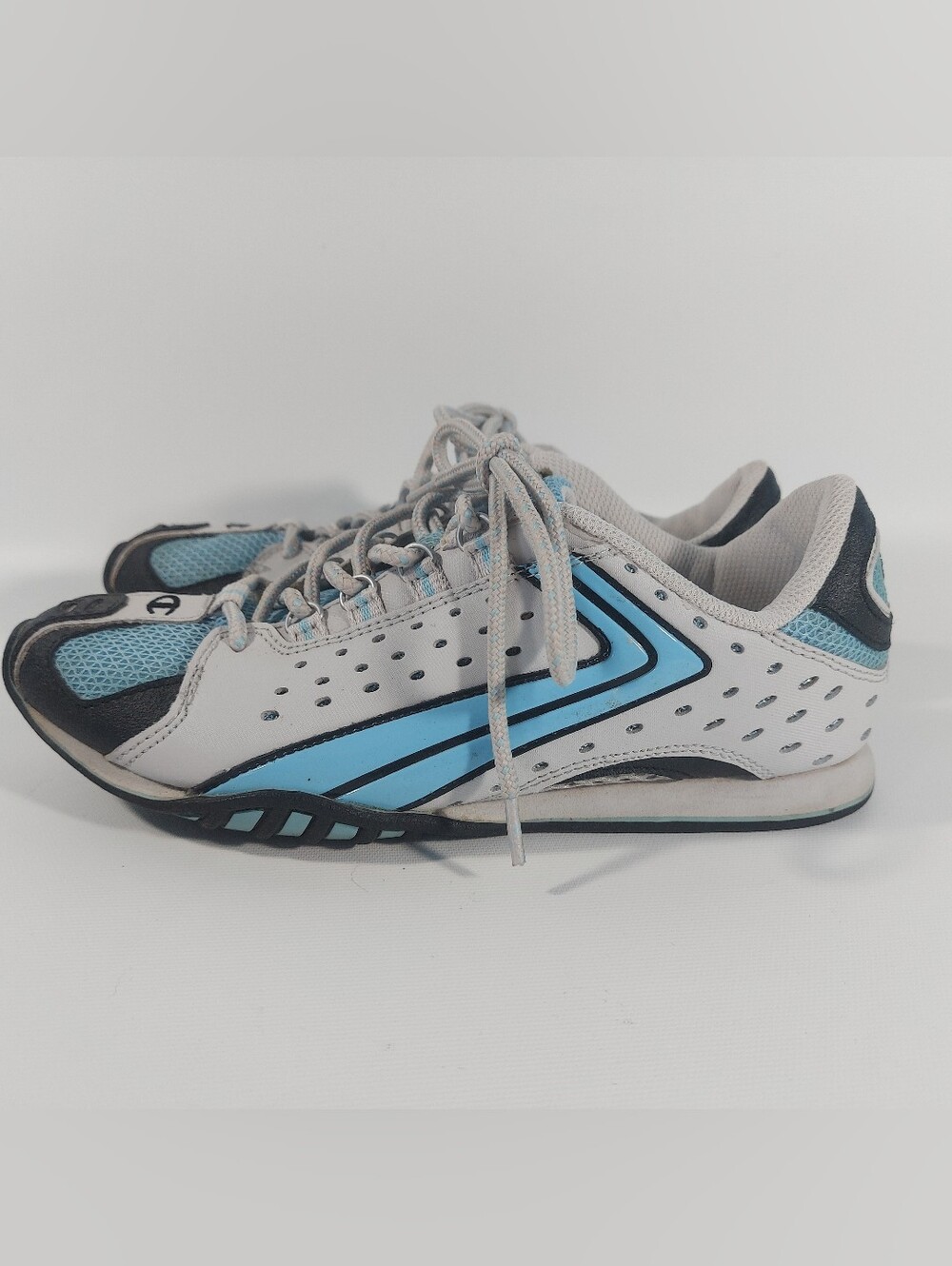 Champion White Black Light Blue Perforated Athletic Sneakers, Size 6.5